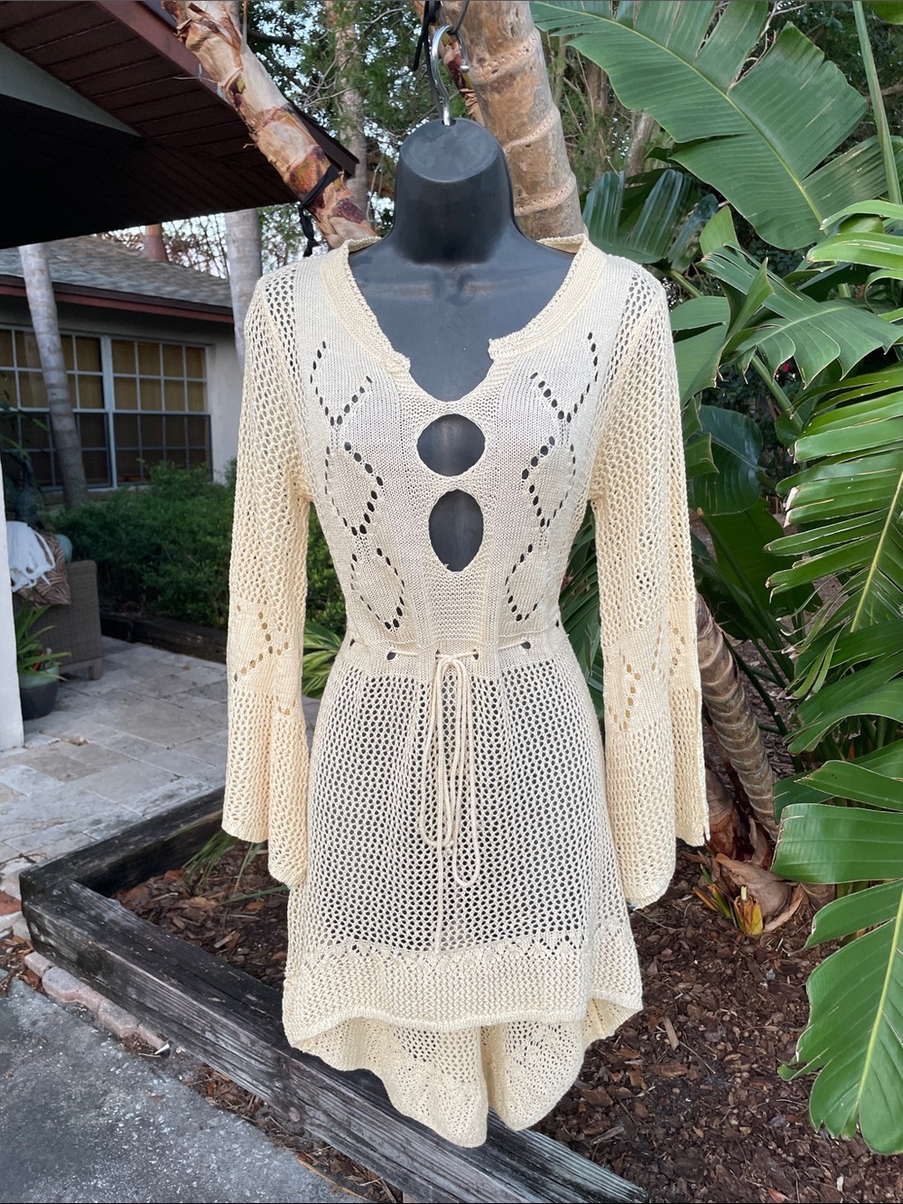 hi, low crochet Bell sleeve dress or swim cover-up